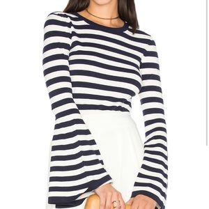 Milly black and white striped bell sleeve stretchy knit top size XS